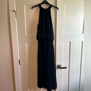 LOFT, small tall, blouson, midi black dress with neck detail